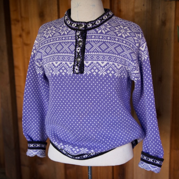 Vintage L.L. Bean 100% Cotton Purple Knitted Fair Isle Nordic Sweater Woman's M - Picture 3 of 15